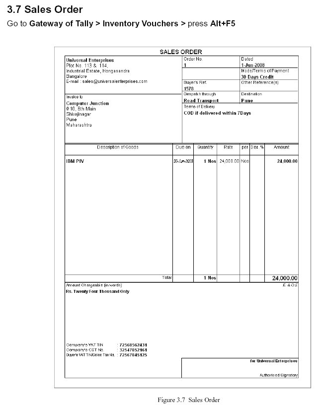 Sales Order Report @ Tally.ERP 9